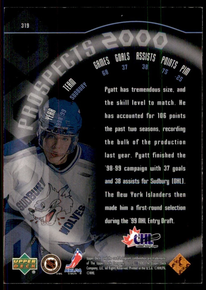 1999-00 Upper Deck Taylor Pyatt Sudbury Wolves #319 - Image 2 of 2