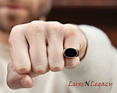 signet ring vintage oval black onyx ring Black Onyx Ring Men Oval Signet Ring 925 Silver Ring Vintage Gold