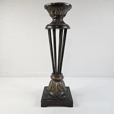 Cast Iron Candlestick Holder 14"  Brown With Gold Tones Vintage Pillar