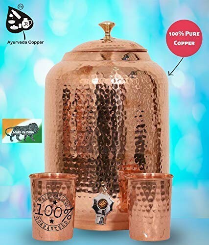 Contenedor dispensador de agua de cobre martillado al agua Matka de cobre hecho a mano de 5 litros - Imagen 4 de 4