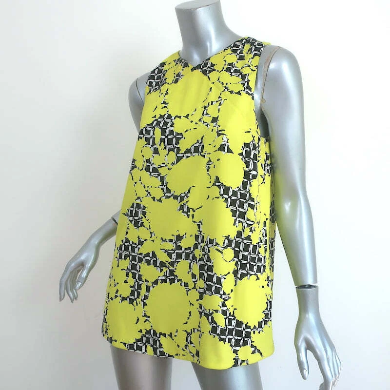 Blusa Balenciaga Top Amarillo Sombra Estampado Floral Crepé Talla 40 Sin Mangas Foto 3 de 4