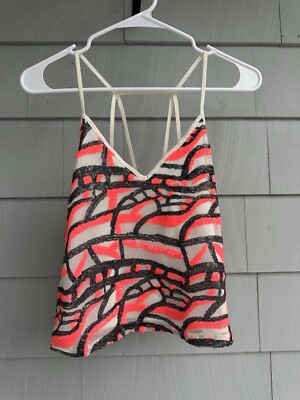 ASTR the Label Neon Pink Black Sequin Tank Top XSmall