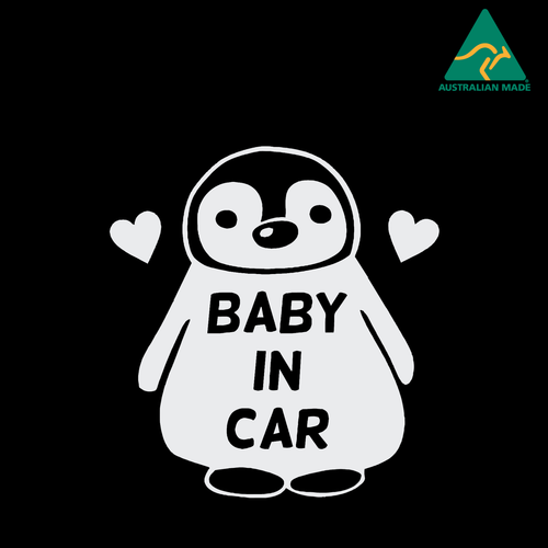 Baby In Car Penguin Warning Vinyl Decal Sticker 15 cm x 16 cm - Picture 5 of 16