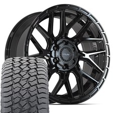 4ps28 Black 20x9 Wheels 27555r20 At2 Tires Set Fits Chevy Gmc Ram