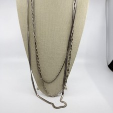Silver Tone Multi Strand Snake Chain Paperclip Layered Statement Necklace Gift