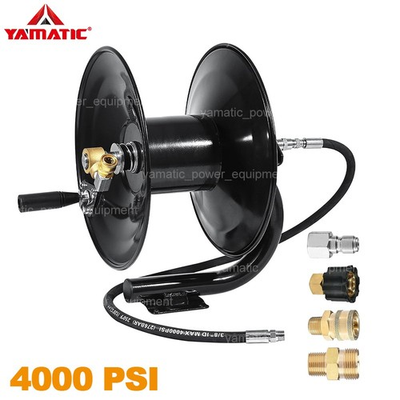 #ad YAMATIC Pressure Washer Hose Reel with 4000 PSI 3ft Jumper Hose Heavy Duty Steel $173.94