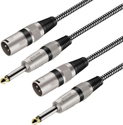 XLR Male to 1/4 Inch TS Cables 3 FT/2Pack Nylong Braided 3 Pin Quarter 6.35mm