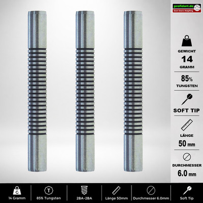     Dart Darts Barrel Barrels Griffstück Soft 85% Tungsten 50x6,0 mm 14g 14 gr