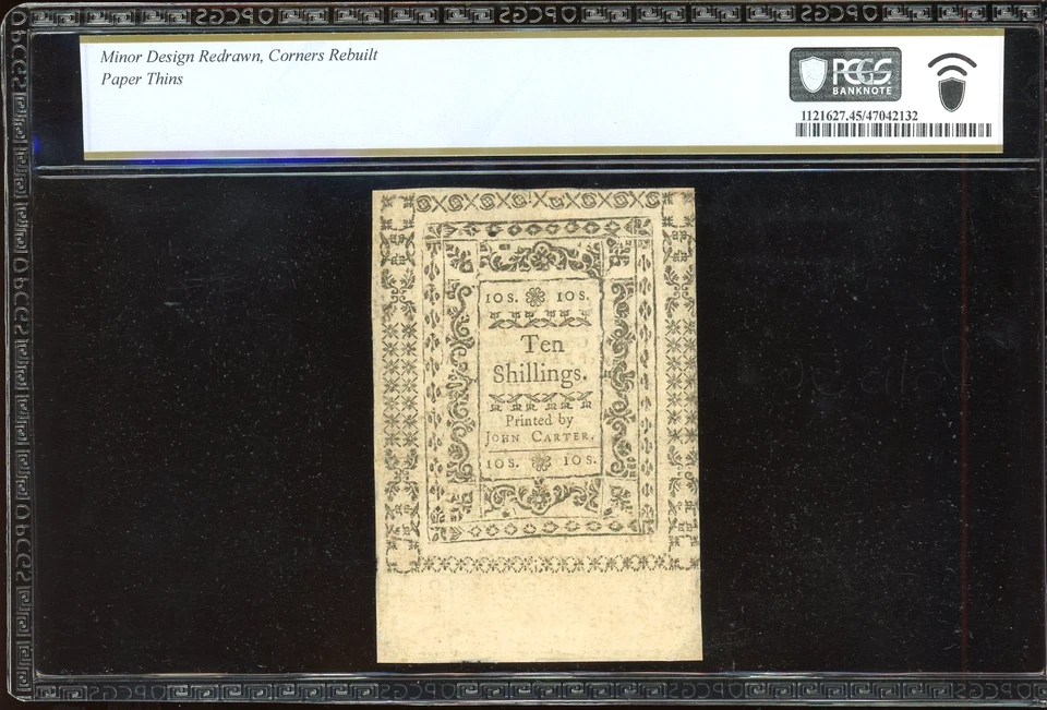 1776 Colonial Currency Rhode Island 10S Note RI-225. PCGS 45 Detail (XF) - Image 2 of 2