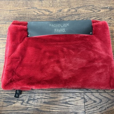Rachel Zoe Red Faux Fur Table Placemats NEW Set of 4 Kitchen Decor Okeo Tex