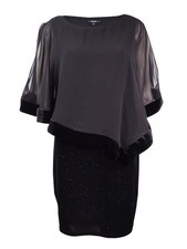 MSK Women's Velvet Chiffon-Overlay Dress (6, Black)