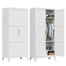Metal Wardrobe Armoire Closet 2 Door in White, Wardrobe Closet, Clothes Cabinet