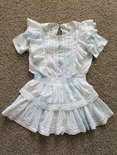 LoveShack Fancy Natasha Heritage Mini Dress Hand Dye Tiered Ruffle Lace Sz L