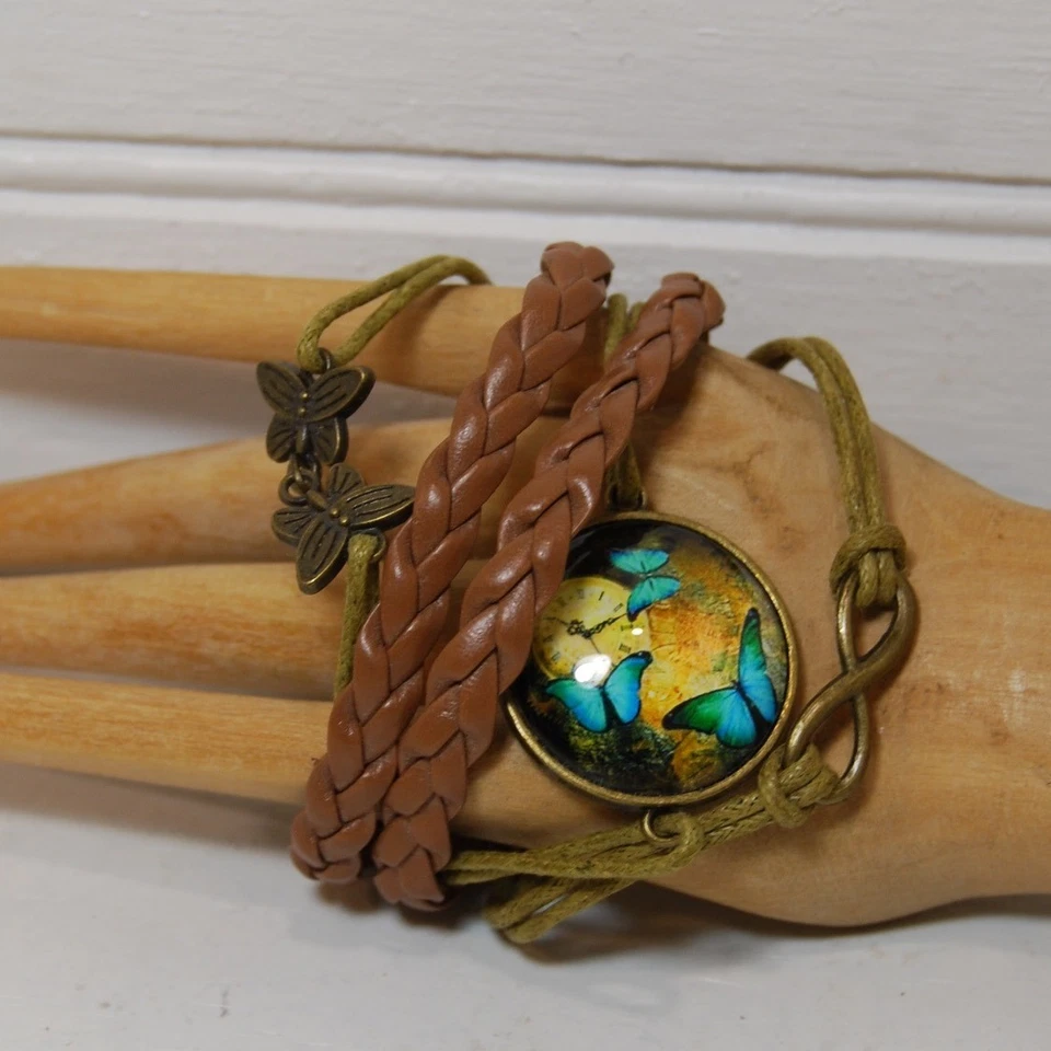 Pulsera Vintage Capas Multi Hilo Imitación Cuero Mariposa Infinito Dije Foto 2 de 4