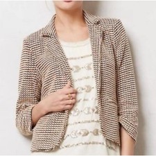 CARTONNIER x ANTHROPOLOGIE  Tasmin Blazer Stretxh Tweed Black Tan  Size Large