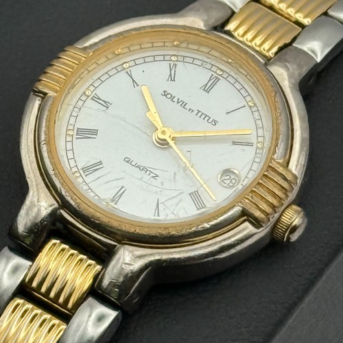 Solvil et Titus Femmes Montre Quartz Date Cadran Deux Tons Bracelet Travail 25mm - Photo 5 sur 13