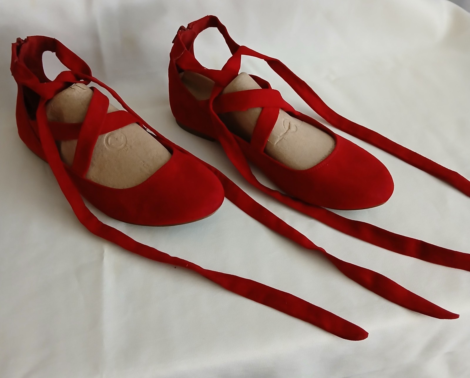 SAOLA Ballerine BRASH donna US 10 W rosse ecopelle scamosciata stringate tacco cerniera suola antiscivolo