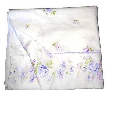 VINTAGE PENNEY FASHION MANOR PURPLE FLORAL BORDER (1) FULL FLAT SHEET 80 X 96