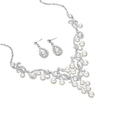 1 Set Durable Pearl Necklace Earring Set White Ear Drop Bridal Jewelry