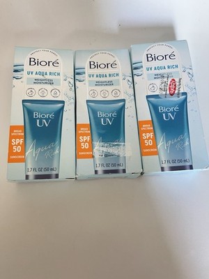 3 Biore UV Aqua Rich Daily Hydrating Facial Moisturizer SPF 50 1.7 oz Exp 5/26+