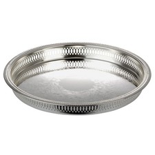 Tablett Rund Versilbert Barock &Oslash; 34cm Silber Hochglanz Dekotablett Ziselierung