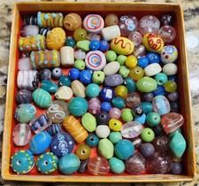 Vintage Handmade Artisan Glass Lampwork Beads, Lot of Over 100 Colorful Beads