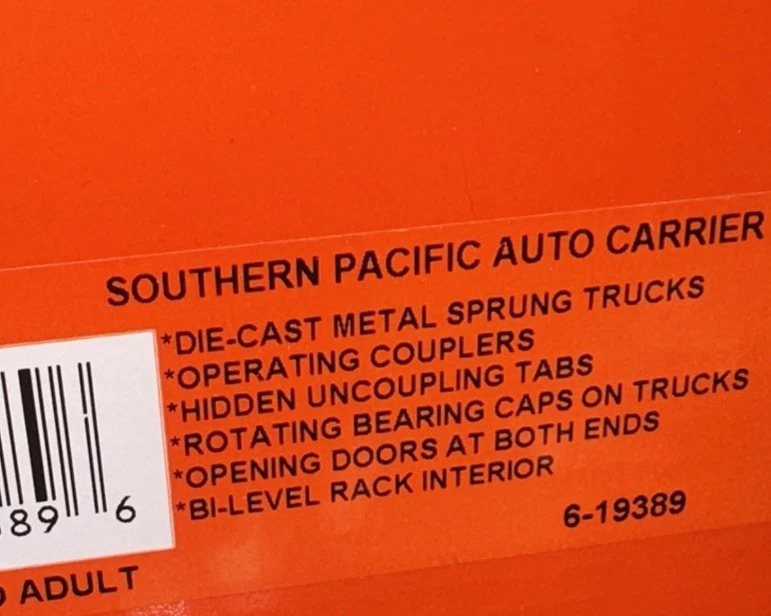 Lionel 6-19389 SOUTHERN PACIFIC 89’ Auto Rack Auto Carrier O-Scale NEW - Image 3 of 3