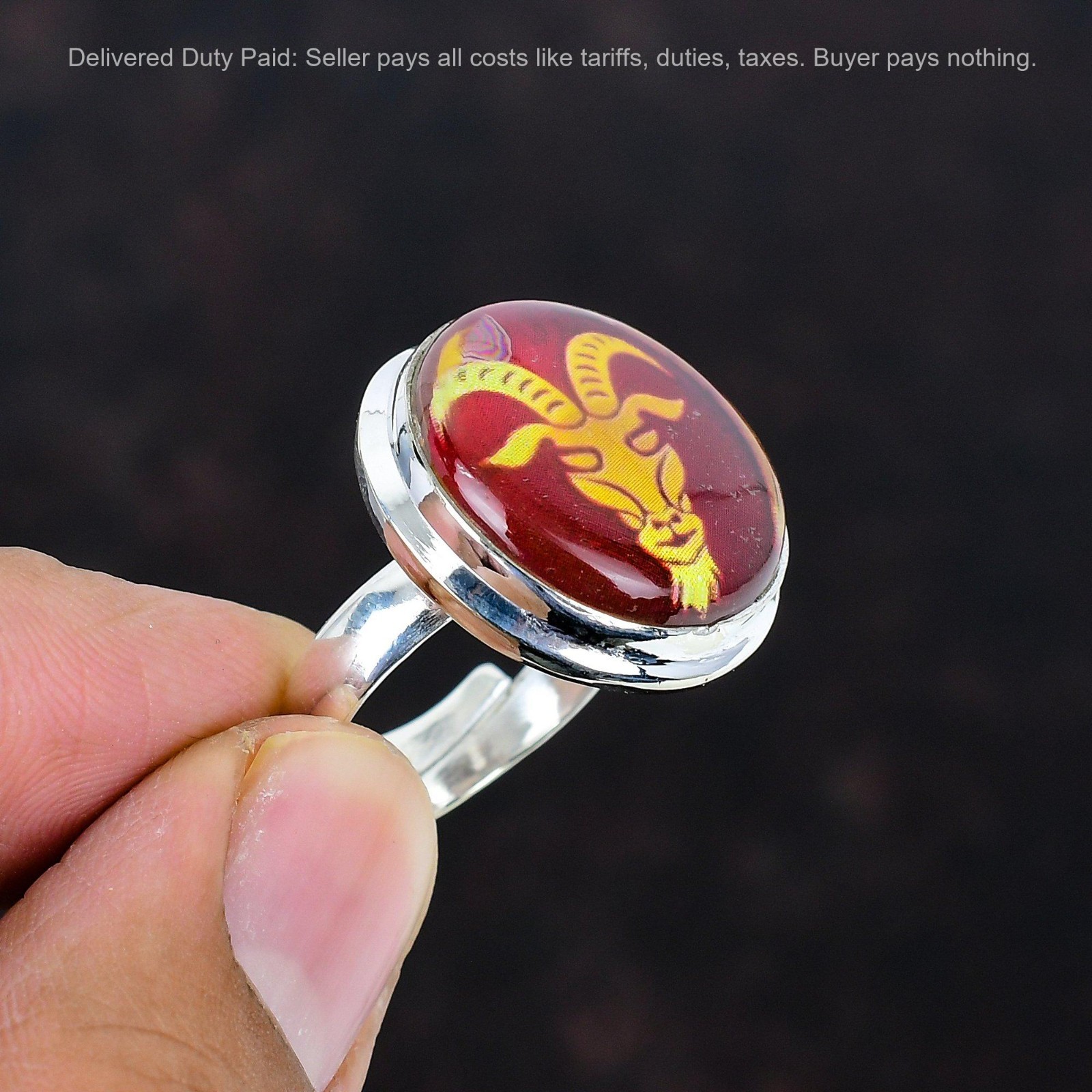 как выглядит Natural Capricorn Zodiac Sign In Red Onyx 925 Silver Multi Stone Ring Jewelry фото