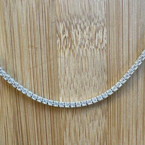 925 Sterling Silver Cubic Zirconia Tennis Necklace Box Chain Spring Ring image 2