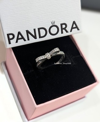 New 100% Authentic PANDORA 925 Ale Silver Pave Sparkling Bow Ring 190906CZ