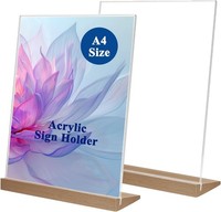 2X Acryl Aufsteller A4 TischstäNder Holzfuß L-Form Preisschild Werbung