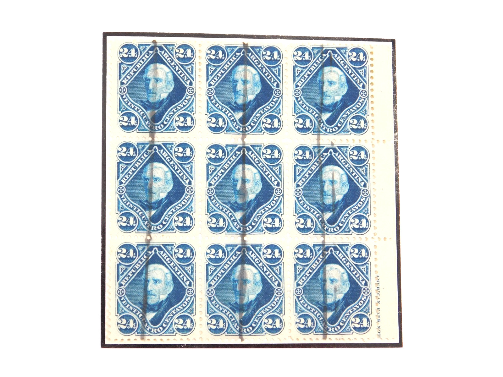 ARGENTINA  1887 SCOTT 56 BLOCK OF 9 , PEN CANCEL , FRESH COLOR AND FRONT!!!!!