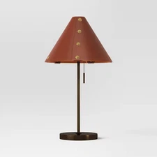 Table Lamp with Leather Shade Brown - Threshold: Metal Base, Cone Shape,