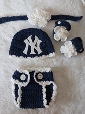 Crochet Baby Girl New York Yankees Baseball Inspired Outfit Photo Prop 