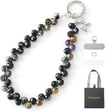 Phone Wrist Strap Charm Chain Keychain Beaded Lanyard D-Black
