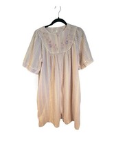 Vintage Cottage Core Fundamentals Nightgown Robe Size S Floral Embroidery Zip Up