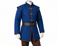 Medieval Quilted Gambeson Jacket Blue LARP Reenactment Padded Armor Coat