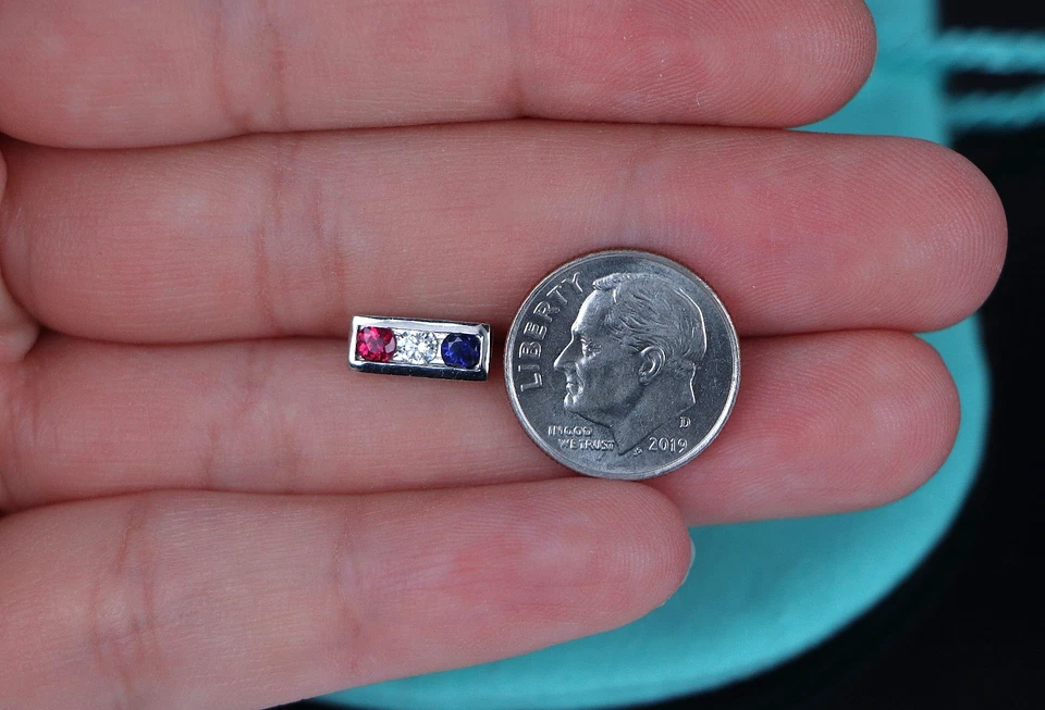 Tiffany & Co Platinum Round Blue Sapphire Ruby Diamond Bar American Flag Tie Pin - Image 2 of 4