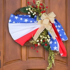 Patriotic Fabric Wreath   Perfect Decoration for Independence Day