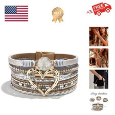 Leather Bracelets for Women Warp Bracelet Stackable Boho Layered Bracelet Chu...