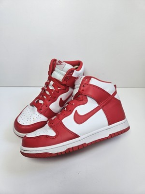 Kinder Nike Dunk High GS Championship weiß rot Leder Turnschuhe UK Größe 5