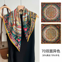 70 Cashmere 30 Silk Bandanna 65X65cm Shawl circle Print Neckerchief Scarf wrap