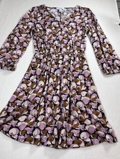 Nine West Dress Womens XS V-Neck 3/4 Sleeve Brown Purple Floral Elastic Waist
