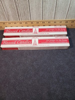 Vtg 2 Sets of 2 Boxed Blessed Candles 8 3/4''  by Cathedral Candle Co. (4 Total)