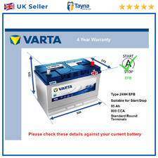 EFB Battery fits TOYOTA SUPRA DB2, DB8 2.0 2019 on Stop Start Varta 249H EFB New