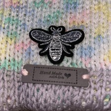 Hand Crocheted Beanie Hat with bee patch