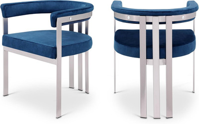 Navy Velvet Dining Chairs with Chrome Frame - Set of 2, Marcello Collection