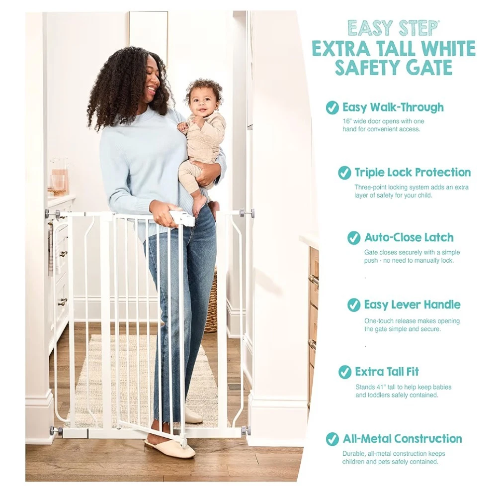 Baby Gate With Door For Doorways Stairs Pressure Mounted Safety 29"- 36.5"W 36"H