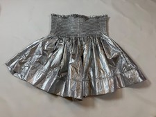 Koch Metallic Silver Smocked High-Waist Skirt Size S USA-Made Shiny (bin S113)