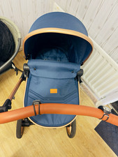 Libre Blue Single Pushchair with Brown Handle & Navy Changing Bag Bundle